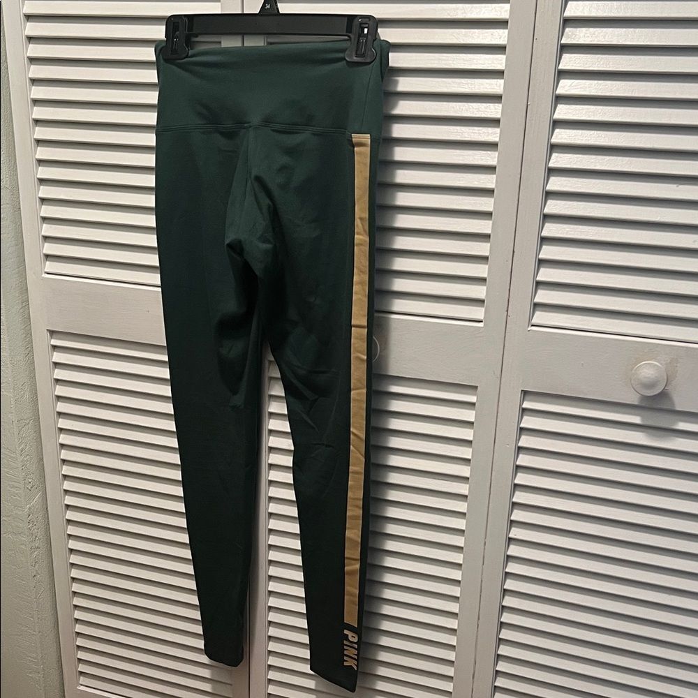 #1131+Victoria's Secret Kids Leggings in Forest Green/ Gold & Angle Crop PINK